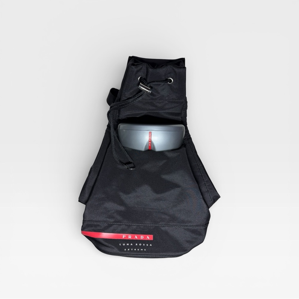 Prada Luna Rossa Extreme Drawstring Bag + Empty Glasses Case Black Travel Bundle - Picture 3 of 9